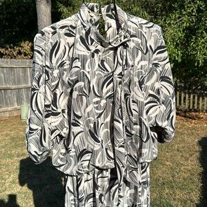 Nos Vintage Cream Black 1980s Oldstock dress sz 16 USA made Polyester